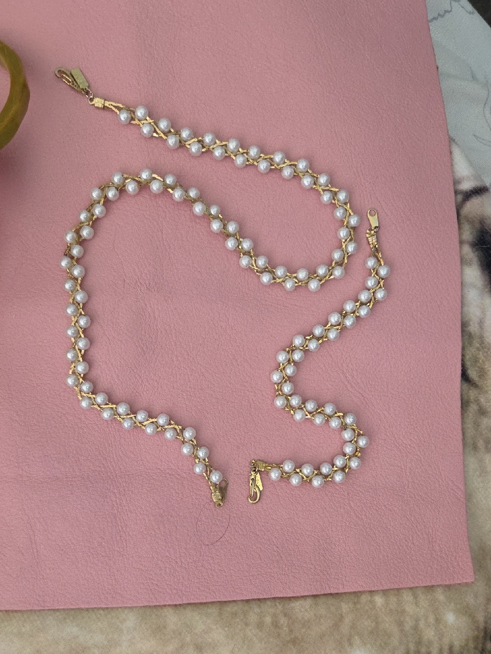 Gold and White Pearl Strand Necklace With Bracelet.